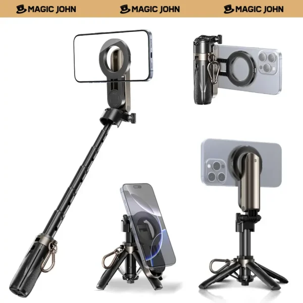 MAGIC JOHN Leichter All-in-One Selfie-Stick Stativ mit Kabelloser Fernsteuerung – 360° Drehbarer & Ausziehbarer Ständer für Vlogging, Live-Streaming, Kompatibel mit iPhone & Android - Image 2