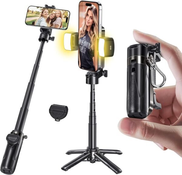 MAGIC JOHN Leichter All-in-One Selfie-Stick Stativ mit Kabelloser Fernsteuerung – 360° Drehbarer & Ausziehbarer Ständer für Vlogging, Live-Streaming, Kompatibel mit iPhone & Android