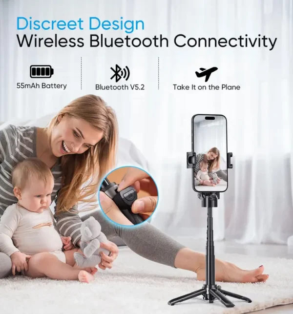 MAGIC JOHN Leichter All-in-One Selfie-Stick Stativ mit Kabelloser Fernsteuerung – 360° Drehbarer & Ausziehbarer Ständer für Vlogging, Live-Streaming, Kompatibel mit iPhone & Android - Image 6